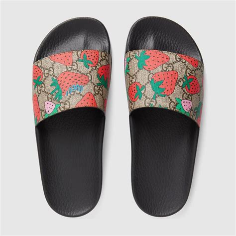 gucci maxi gg slides|Gucci slides with strawberry.